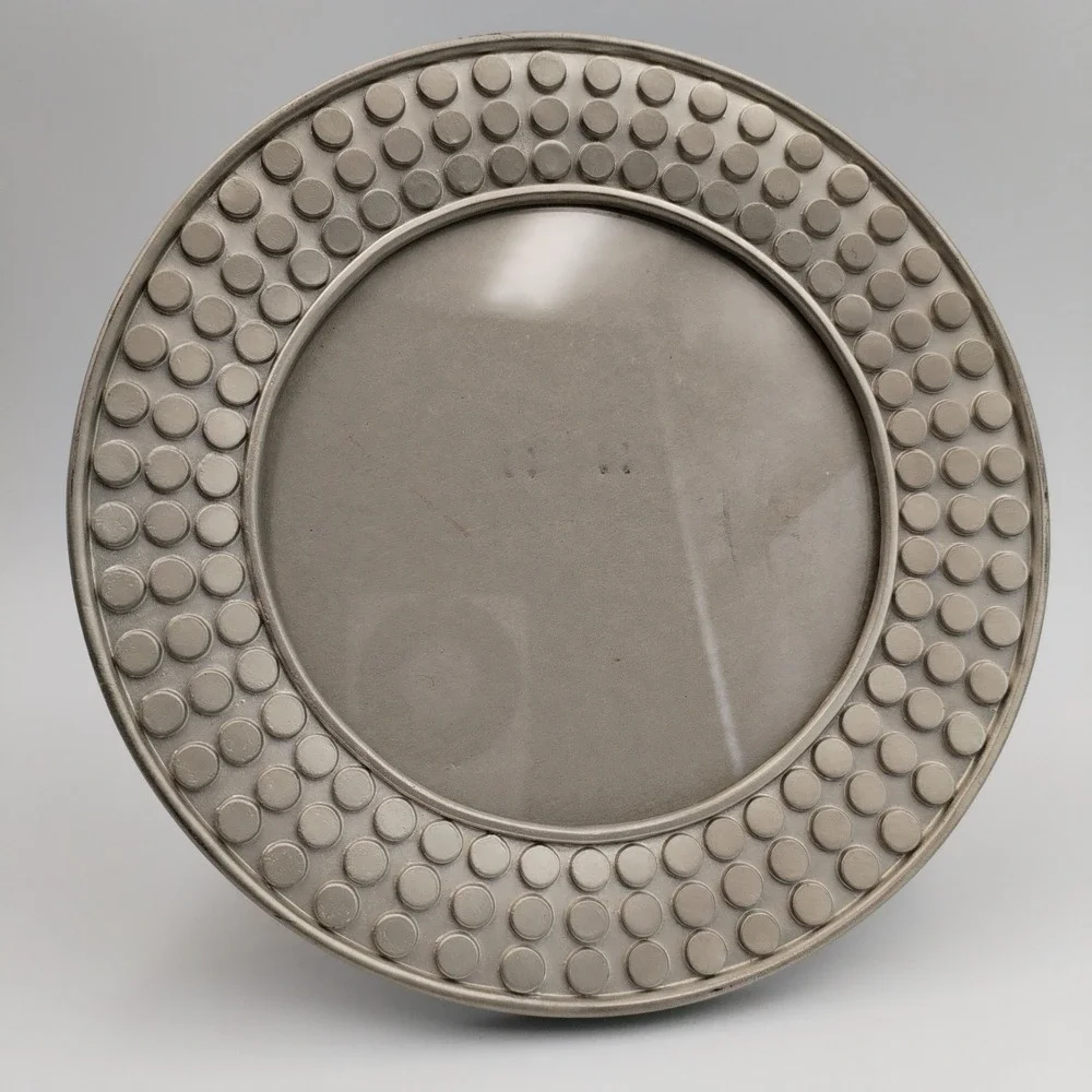 Vintage 1998 HB Group Round Pewter Tone Picture Frame Studded Bubble Texture 7.5